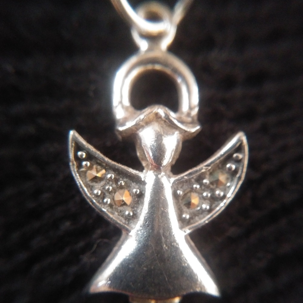 Angel Charm in Sterling Silver & Marcasite